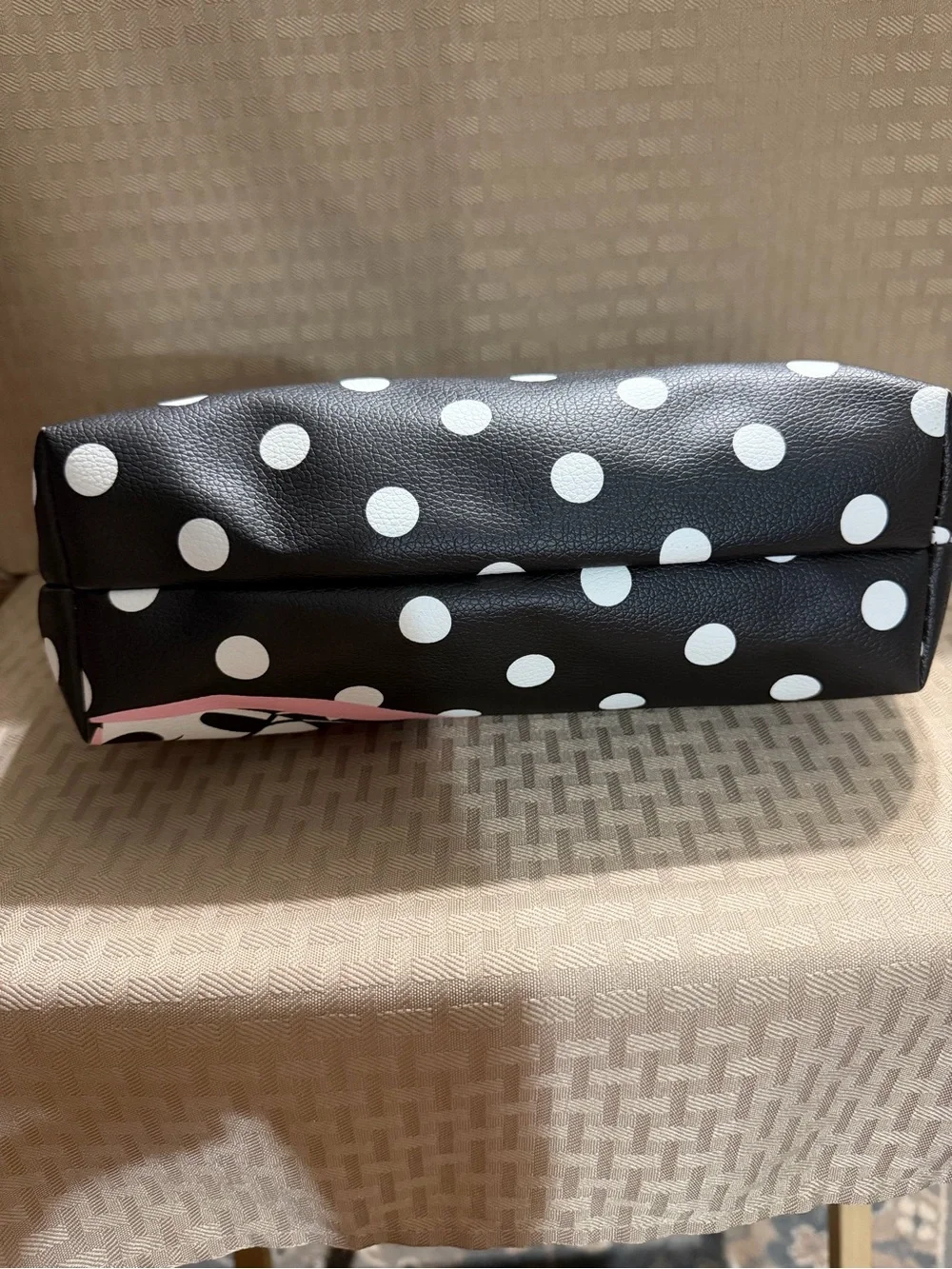 Minnie Mouse Black Polka Dot Cosmetic Pouch with Pink Heart Accent